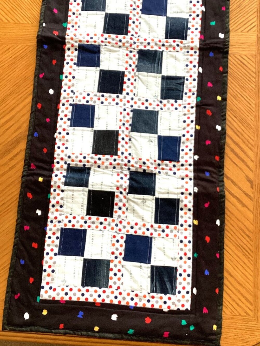 Handmade Rectangle Reversable Table Runner Topper Upcycled Jeans Table Linens - Picture 2 of 5